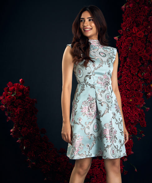 High Neck Detailed Jacquard Dress